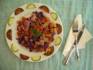 Tofu, butternut and red cabbage stir fry